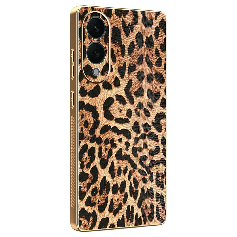 For Samsung Galaxy S25 Edge Case Leopard Print PU Leather Coated PC + TPU Electroplating Phone Cover