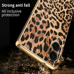 For Samsung Galaxy S25 Edge Case Leopard Print PU Leather Coated PC + TPU Electroplating Phone Cover