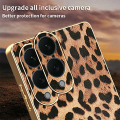 For Samsung Galaxy S25 Edge Case Leopard Print PU Leather Coated PC + TPU Electroplating Phone Cover