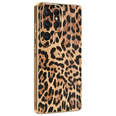 For Samsung Galaxy S25 Ultra Case Leopard Print PU Leather Coated PC + TPU Electroplating Phone Cover