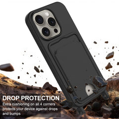 For iPhone 16 Pro Liquid Silicone Case  Phone Back Cover with Card Holder and Short Strap