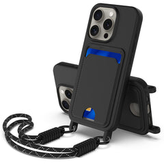 For iPhone 16 Pro Max Liquid Silicone Case  Phone Back Cover with Card Holder and Short Strap