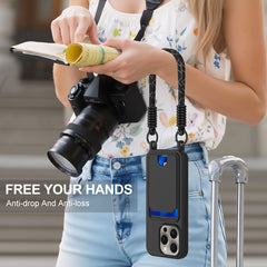 For iPhone 16 Pro Max Liquid Silicone Case  Phone Back Cover with Card Holder and Short Strap