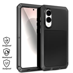 For Samsung Galaxy S25 Edge Case Silicone + Metal Phone Cover with Tempered Glass Screen Protector