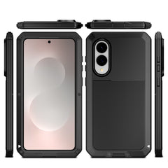 For Samsung Galaxy S25 Edge Case Silicone + Metal Phone Cover with Tempered Glass Screen Protector