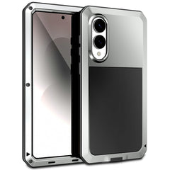 For Samsung Galaxy S25 Edge Case Silicone + Metal Phone Cover with Tempered Glass Screen Protector