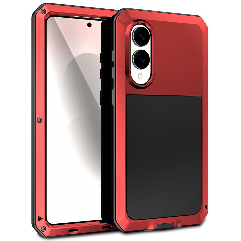 For Samsung Galaxy S25 Edge Case Silicone + Metal Phone Cover with Tempered Glass Screen Protector