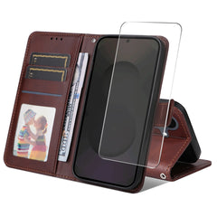 Für Samsung Galaxy S25 FE PU-Leder-Brieftaschenhülle ENKAY HAT PRINCE Telefonständerabdeckung mit gehärtetem Glas 