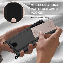 For Samsung Galaxy S23 Ultra Liquid Silicone Case  Phone Back Cover with Card Holder and Short Strap