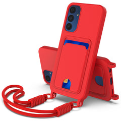 For Samsung Galaxy S23 FE Liquid Silicone Case  Phone Back Cover with Card Holder and Short Strap