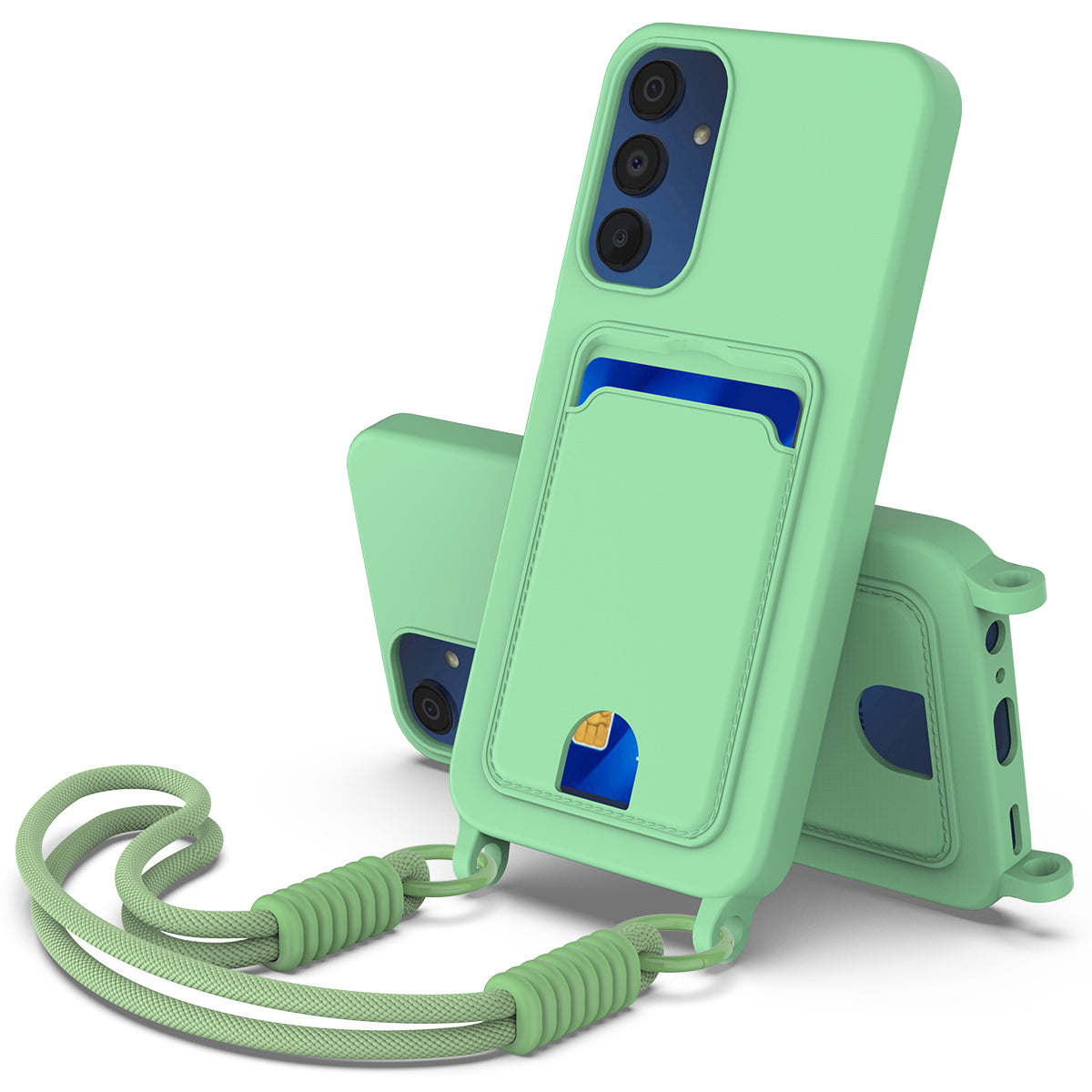 For Samsung Galaxy S23 FE Liquid Silicone Case  Phone Back Cover with Card Holder and Short Strap