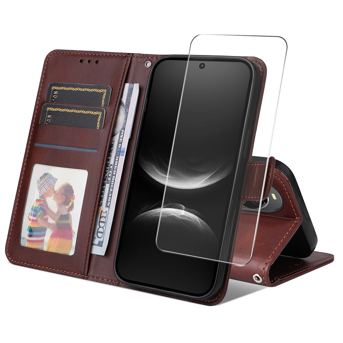Étui portefeuille en cuir PU pour Huawei Nova 14 5G, housse de protection avec support et verre trempé, ENKAY HAT PRINCE 