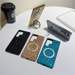Coque magnétique pour Samsung Galaxy S25 Ultra avec béquille, étui scintillant en TPU électroplaqué et PC 