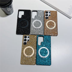 Coque magnétique pour Samsung Galaxy S25 Ultra avec béquille, étui scintillant en TPU électroplaqué et PC 
