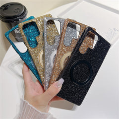 Coque magnétique pour Samsung Galaxy S25 Ultra avec béquille, étui scintillant en TPU électroplaqué et PC 