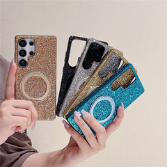 Coque magnétique pour Samsung Galaxy S25 Ultra avec béquille, étui scintillant en TPU électroplaqué et PC 
