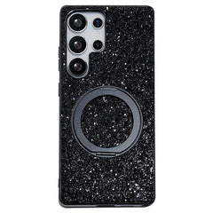 Coque magnétique pour Samsung Galaxy S25 Ultra avec béquille, étui scintillant en TPU électroplaqué et PC 