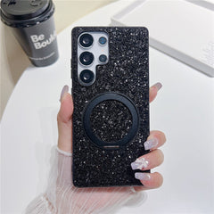 Coque magnétique pour Samsung Galaxy S25 Ultra avec béquille, étui scintillant en TPU électroplaqué et PC 
