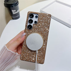 Coque magnétique pour Samsung Galaxy S25 Ultra avec béquille, étui scintillant en TPU électroplaqué et PC 