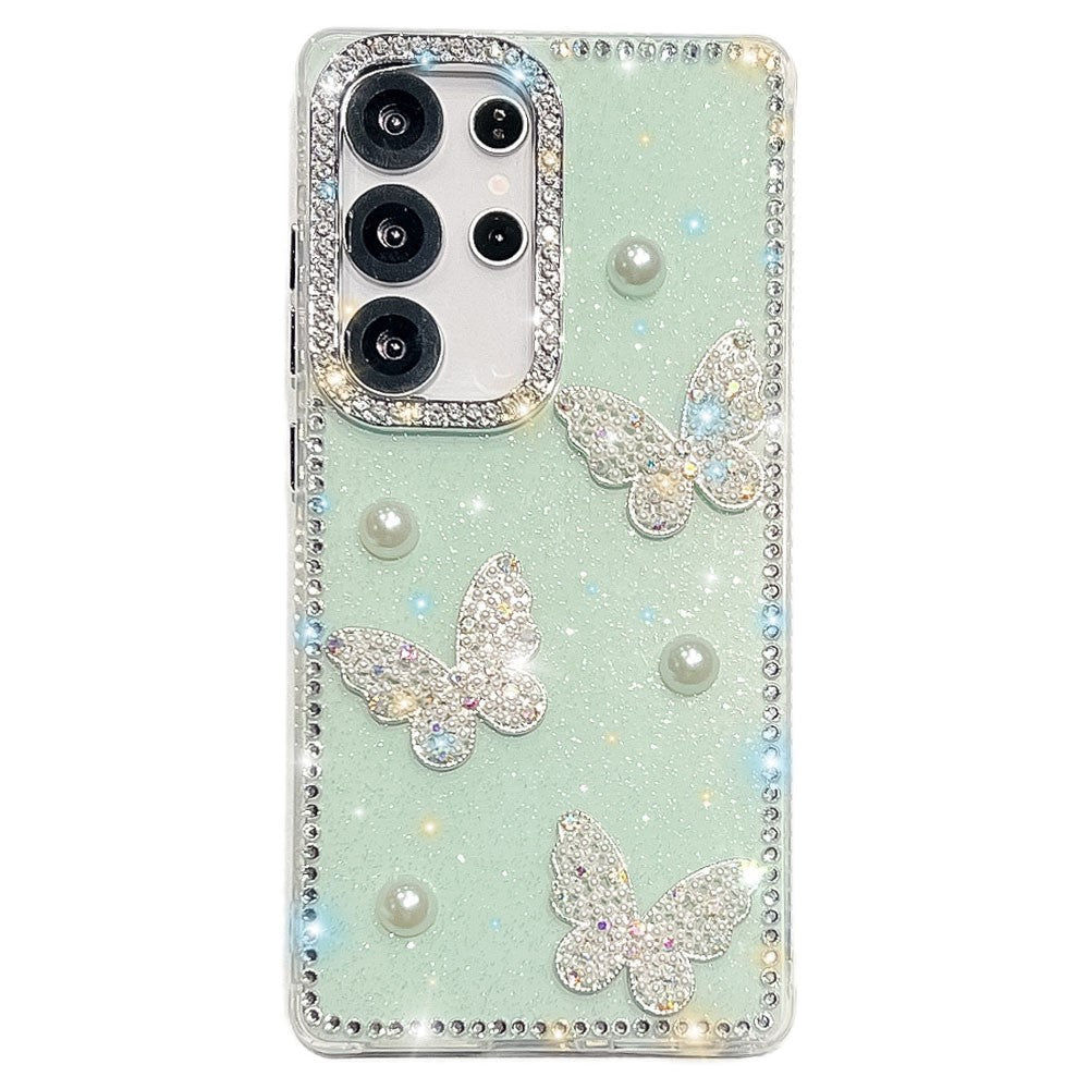 For Samsung Galaxy S25 Ultra Case Rhinestone Edge Pearl Butterfly Decor TPU + PC IMD Phone Cover