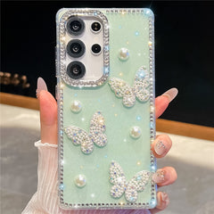 Coque pour Samsung Galaxy S25 Ultra avec strass et motif papillon en TPU et PC IMD 
