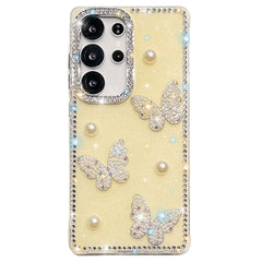 For Samsung Galaxy S24 Ultra Case Rhinestone Edge Pearl Butterfly Decor TPU + PC IMD Phone Cover
