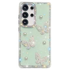 For Samsung Galaxy S24 Ultra Case Rhinestone Edge Pearl Butterfly Decor TPU + PC IMD Phone Cover