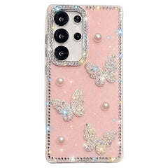 For Samsung Galaxy S24 Ultra Case Rhinestone Edge Pearl Butterfly Decor TPU + PC IMD Phone Cover
