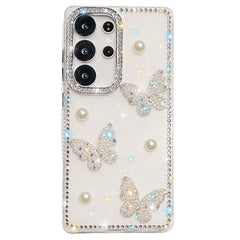 For Samsung Galaxy S24 Ultra Case Rhinestone Edge Pearl Butterfly Decor TPU + PC IMD Phone Cover