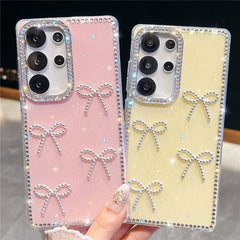 For Samsung Galaxy S25 Ultra Case Rhinestone Edge Butterfly Bow Decor TPU + PC IMD Phone Cover
