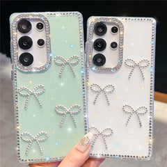 For Samsung Galaxy S24 Ultra Case Rhinestone Edge Butterfly Bow Decor TPU + PC IMD Phone Cover