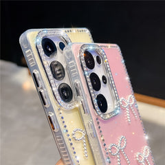 For Samsung Galaxy S24 Ultra Case Rhinestone Edge Butterfly Bow Decor TPU + PC IMD Phone Cover