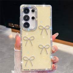 For Samsung Galaxy S24 Ultra Case Rhinestone Edge Butterfly Bow Decor TPU + PC IMD Phone Cover