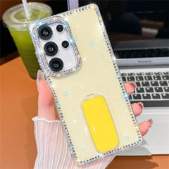 Für Samsung Galaxy S25 Ultra Hülle mit geradem Spiegelständer Strasskante TPU + PC IMD Telefonabdeckung 