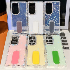 Für Samsung Galaxy S25 Ultra Hülle mit geradem Spiegelständer Strasskante TPU + PC IMD Telefonabdeckung 