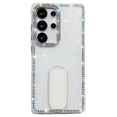 Für Samsung Galaxy S25 Ultra Hülle mit geradem Spiegelständer Strasskante TPU + PC IMD Telefonabdeckung 
