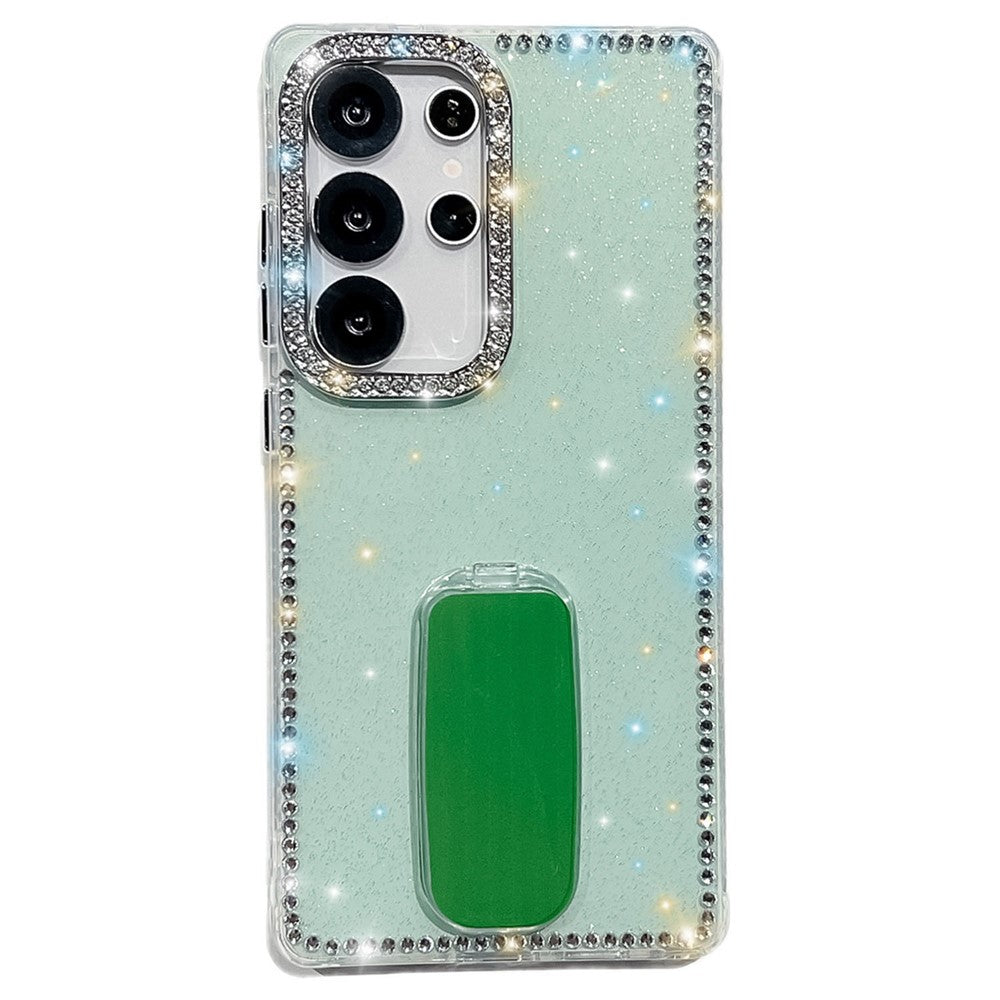 For Samsung Galaxy S24 Ultra Case with Straight Mirror Kickstand Rhinestone Edge TPU + PC IMD Phone Cover