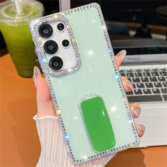 For Samsung Galaxy S24 Ultra Case with Straight Mirror Kickstand Rhinestone Edge TPU + PC IMD Phone Cover