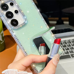 For Samsung Galaxy S24 Ultra Case with Straight Mirror Kickstand Rhinestone Edge TPU + PC IMD Phone Cover