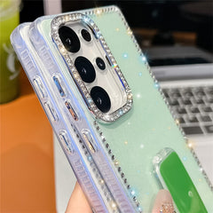 For Samsung Galaxy S24 Ultra Case with Straight Mirror Kickstand Rhinestone Edge TPU + PC IMD Phone Cover