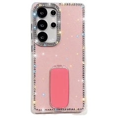 For Samsung Galaxy S24 Ultra Case with Straight Mirror Kickstand Rhinestone Edge TPU + PC IMD Phone Cover