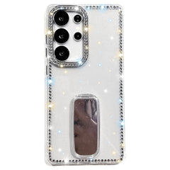 For Samsung Galaxy S24 Ultra Case with Straight Mirror Kickstand Rhinestone Edge TPU + PC IMD Phone Cover