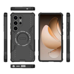 For Samsung Galaxy S25 Ultra Magnetic Case WANLONFENG DJ Series PC TPU Phone Cover with 2Pcs Tempered Glass Film