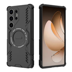 For Samsung Galaxy S25 Ultra Magnetic Case WANLONFENG DJ Series PC TPU Phone Cover with 2Pcs Tempered Glass Film