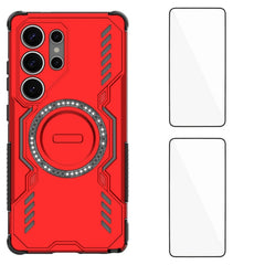For Samsung Galaxy S25 Ultra Magnetic Case WANLONFENG DJ Series PC TPU Phone Cover with 2Pcs Tempered Glass Film