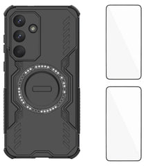 Für Samsung Galaxy S25 FE Magnethülle WANLONFENG DJ-Serie PC TPU-Telefonabdeckung mit 2 Stück gehärteter Glasfolie 