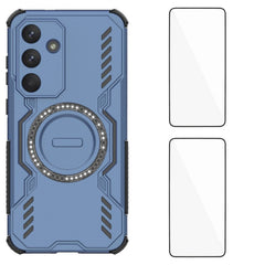 Für Samsung Galaxy S25 FE Magnethülle WANLONFENG DJ-Serie PC TPU-Telefonabdeckung mit 2 Stück gehärteter Glasfolie 