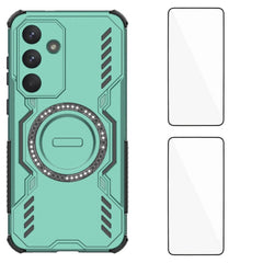 Für Samsung Galaxy S25 FE Magnethülle WANLONFENG DJ-Serie PC TPU-Telefonabdeckung mit 2 Stück gehärteter Glasfolie 