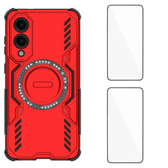 For Samsung Galaxy S25 Edge Magnetic Case WANLONFENG DJ Series PC TPU Phone Cover with 2Pcs Tempered Glass Film