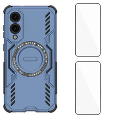 For Samsung Galaxy S25 Edge Magnetic Case WANLONFENG DJ Series PC TPU Phone Cover with 2Pcs Tempered Glass Film